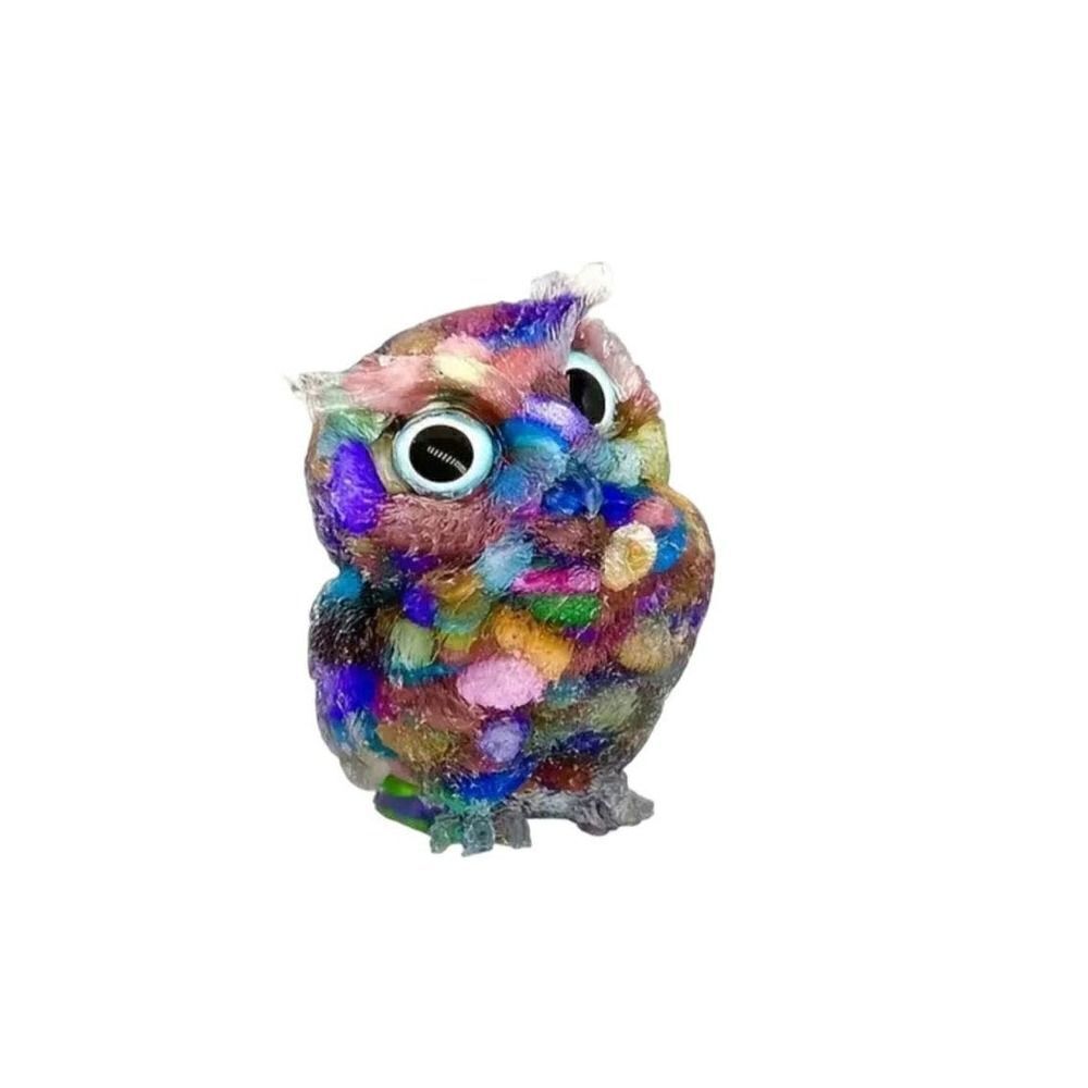 New!  Crushed Genuine Crystal Stone and Resin Owl in Multicolor Chips